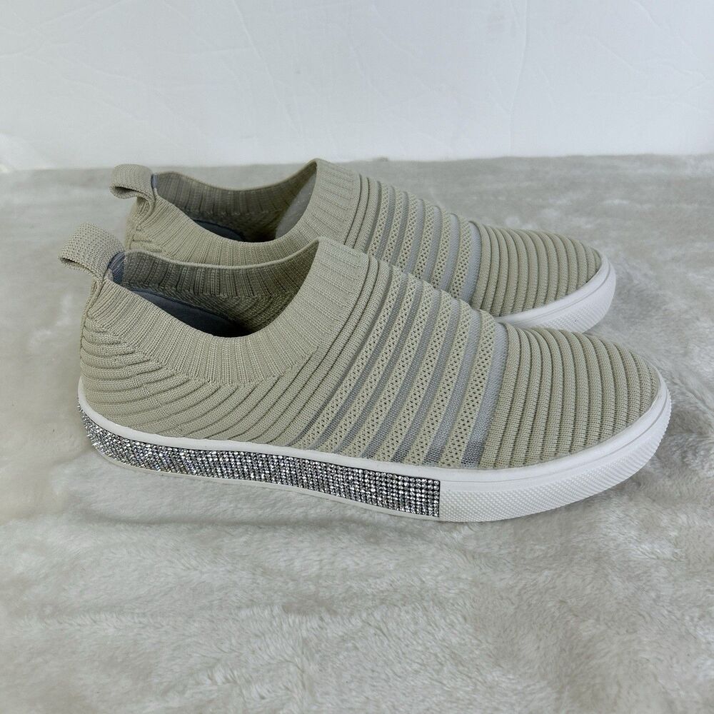 Bernie Mev Iris Women's Size 5/36 Beige Bedazzled Slip On Sneakers